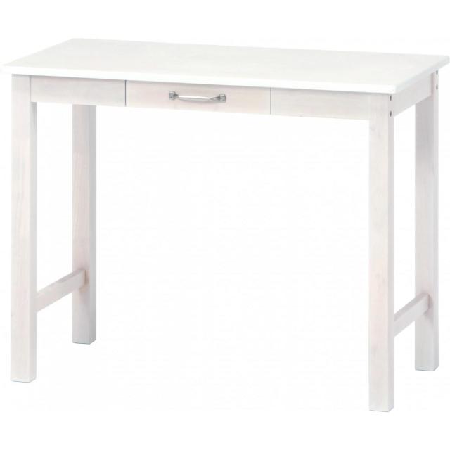 【I】不二貿易 デスク マンチェスター ホワイトウォッシュ WLDE-9045　引き出し付き 天然木 木製 デスク コンパクト【北海道・沖縄・離島不可】【代引き不可】