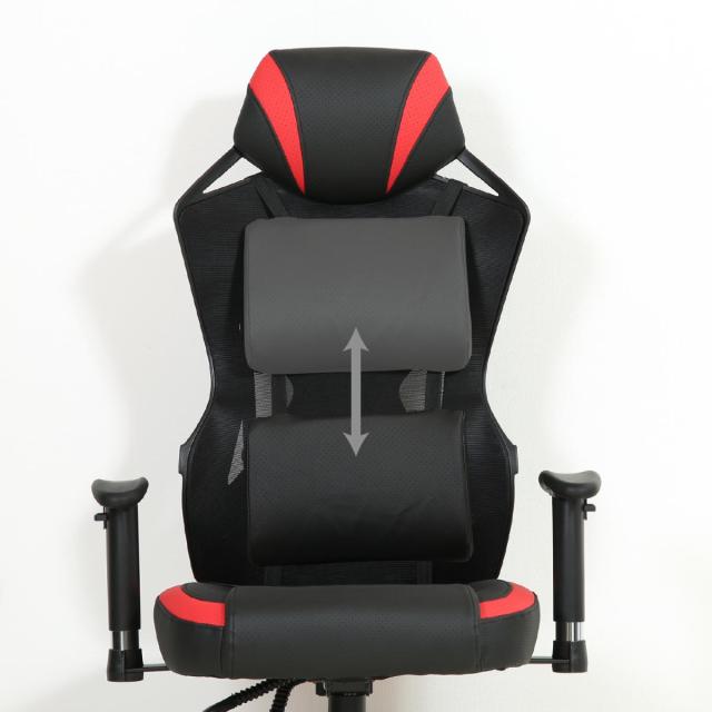 【I】不二貿易 メッシュゲーミングチェア レイズ レッド YF922CW　オフィスチェア デスクチェア 肘掛け付 ハイバッグ【北海道・沖縄・離島不可】【代引き不可】_4