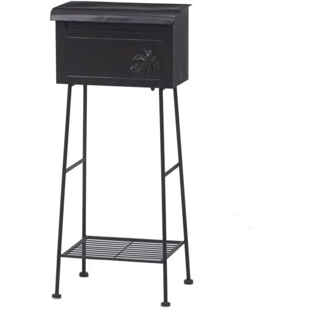 【I】不二貿易 郵便ポスト モンステラ 横型 ブラウン 幅42.5×奥行35×高さ99cm ポスト メールボックス 郵便受け キーホール付 35069