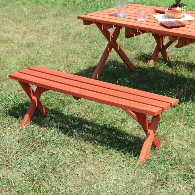 【I】不二貿易 杉材 BBQテーブル&ベンチセット コンロスペース付 81761 庭 ガーデン テーブル イス セット 組立品_4