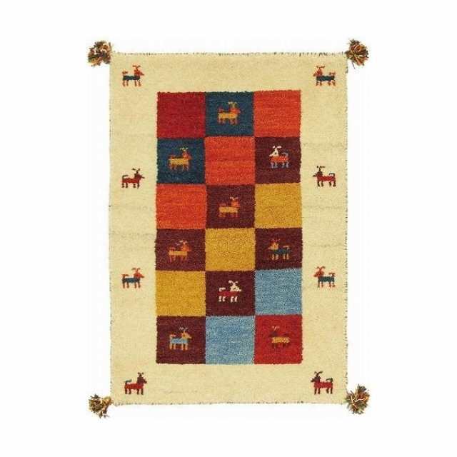 萩原 ギャッベ 玄関マット 約45×75cm GABBEH D3 ウール 手織り マット ラグ おしゃれの通販は