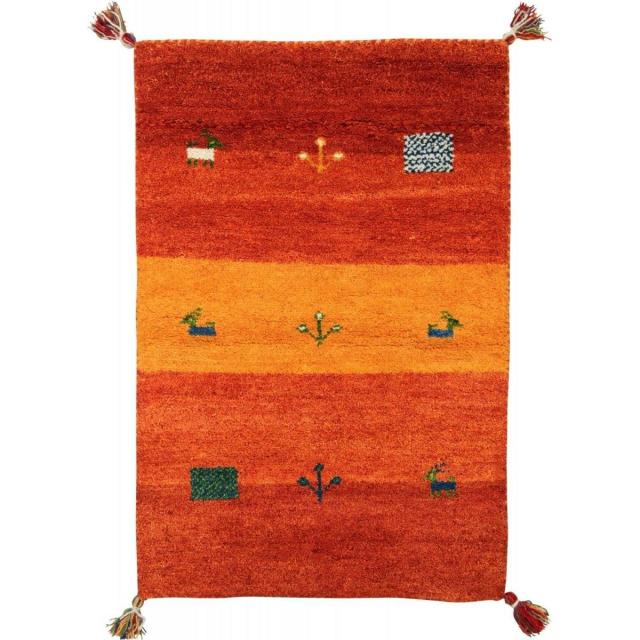 萩原 ギャッベ マット オレンジ 約140X200cm GABBEH D16 ウール ラグ 手織り 敷物 じゅうたん フリンジ付の通販は