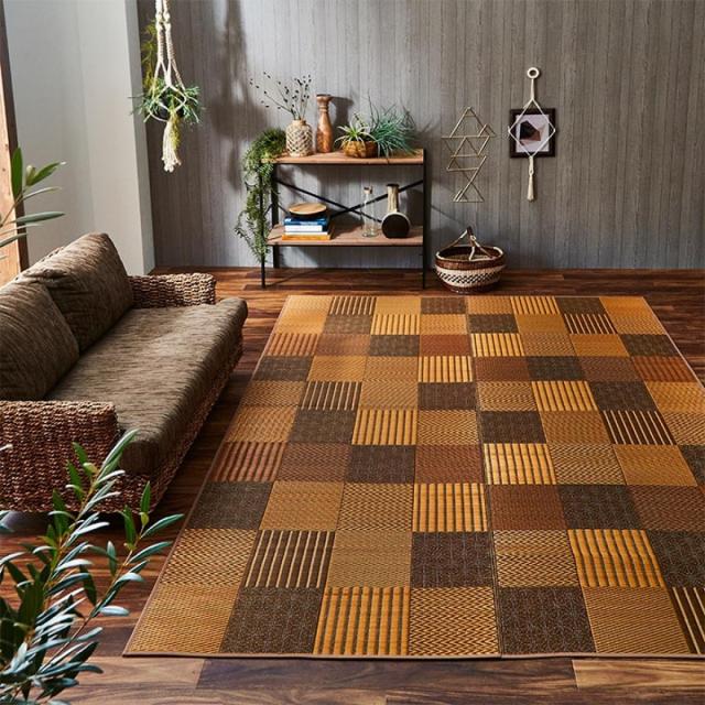 【I】【代引不可】イケヒコ い草ラグ カーペット DX京刺子 約191×191cm 裏貼り加工 ベージュ 日本製【北海道・沖縄・離島不可】の通販は