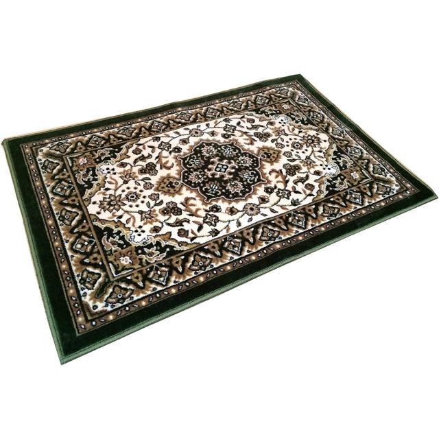 【i】玄関マット 洗える モケット織り 王朝柄 『メンデル』 グリーン 約60×90cm 滑りにくい加工【北海道・沖縄・離島不可】