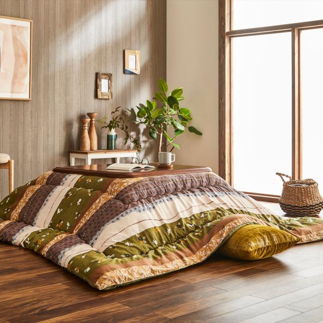 【I】【代引不可】イケヒコ・コーポレーション 和柄 こたつ布団  こよみ205×315cm　グリーン　長方形【北海道・沖縄・離島不可】の通販は