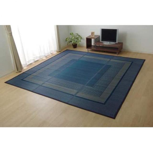 【I】【代引不可】イケヒコ い草 花ござ ランクス 総色 花莚 ネイビー 江戸間3畳(約174×261cm) 日本製  畳 カバー センターラグ い草【北海道・沖縄・離島不可】の通販は