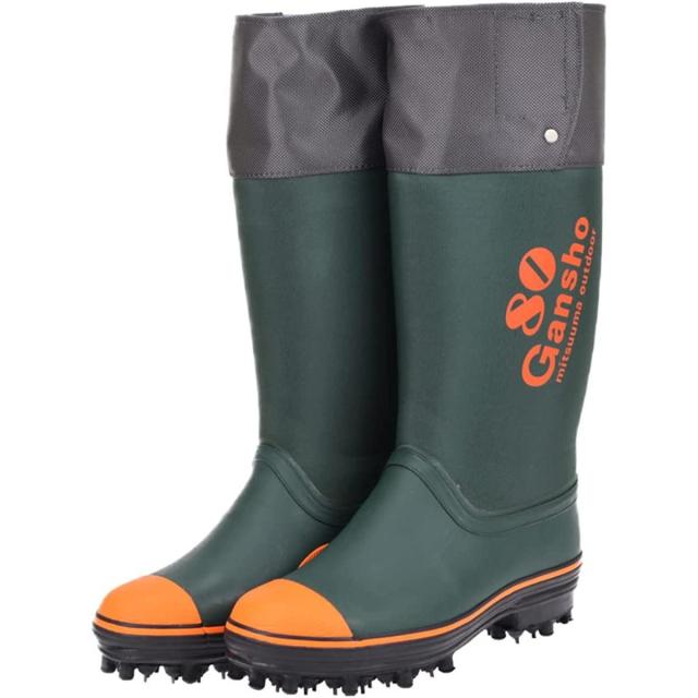 ミツウマ 岩礁80型NS ピンスパイク 長靴 濃グリーン 27.0cm　足首固定用バンド付 作業用 釣り 氷雪 204101