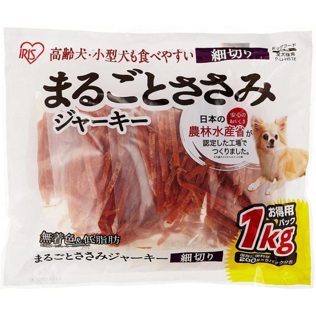 【在庫有・即納】  【まとめ買い】 アイリスオーヤマ まるごとささみジャーキー 細切り 1kg×10袋 P-IJ-HS1K　愛犬用 おやつ 間食 ペットフード_1