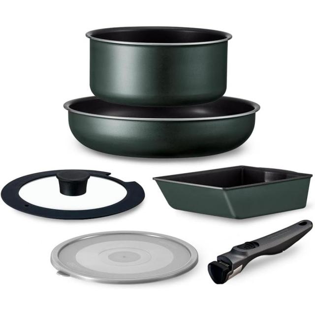 アイリスオーヤマ TERACOAT テラコート 6点セット EHDC-T6S ダークグリーン　フライパン・鍋セット ガス・IH対応 オーブン可