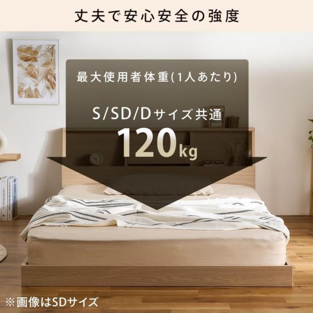 【I】アイリスオーヤマ フロアベッド ダブル FBF-D ナチュラル　ローベッド 2口コンセント すのこ 宮付き【お客様組立】【代引き不可】_5