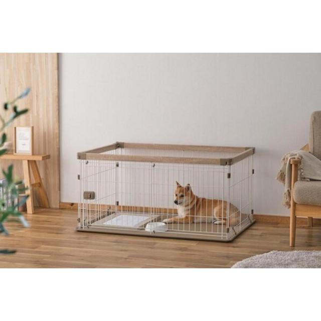 アイリスオーヤマ ウッディシステムサークル SWS-1200 ナチュラル　小型犬・中型犬用 ペットケージ ゲージ犬 木目 スライド扉 簡単組立の通販は