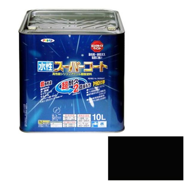 アサヒペン ペンキ 水性スーパーコート 水性多用途 黒 10L