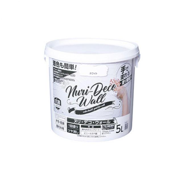 アサヒペン Nuri-Deco-Wall ヌリ・デコ・ウォール 5L ホワイト 白 手で塗れる しっくい風 屋内外 抗菌防カビ 防藻の通販は