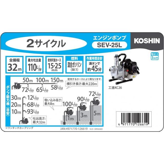 【在庫有・即納】 工進 ハイデルスポンプ 潅水 灌水 かん水 散水 水やり SEV25L 1インチ 田んぼ 水田 SEV-25L 2サイクルエンジン エンジンポンプ_4