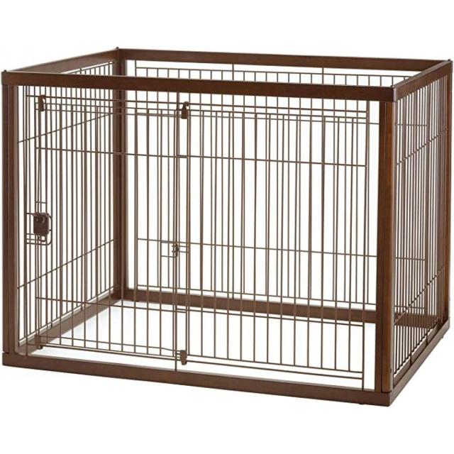 Richell リッチェル 木製ペットサークル 120-90 中型犬・大型犬用 ダークブラウン スライドドア 組み立て簡単の通販は