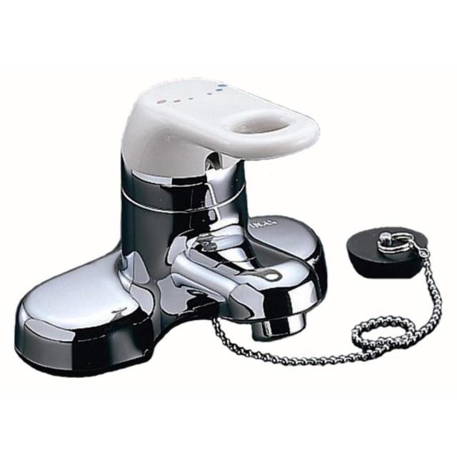 LIXIL（リクシル） INAX 洗面器・手洗器 台付 シングルレバー混合水栓 ゴム栓式 吐水口長さ95mm 湯水配管ピッチ100mm 凍結防止水抜き仕様 RLF-402N