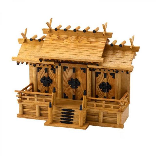 静岡木工 神棚の里 屋根違い三社　けやき色（大） 神棚 日本製の通販は