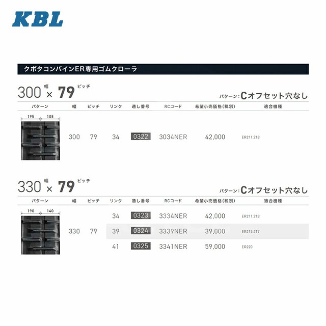 KBL コンバイン用ゴムクローラ 360×79×44 クボタ SR-21 SR-23 SR-M20