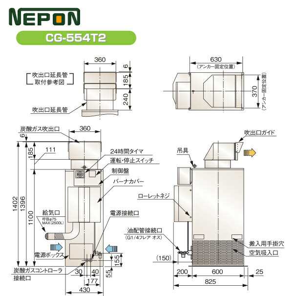 ネポン｜炭酸ガス発生機 グロウエア CG-554T2（灯油焚/AC 200V三相）の通販はau PAY マーケット AZTEC au PAY  マーケット－通販サイト