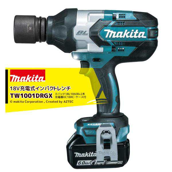 マキタ｜18V 充電式インパクトレンチ 6.0Ah 800Nm バッテリBL1860Bx2本・充電器DC40RC・ケース付 TW1001DRGX