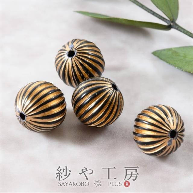 アクリルビーズ 高品質 筋入り ボール 12mm ブラック×ゴールドライン 20個 20ヶ 約1.2cm ビーズ 通し穴付き 丸玉 アクセサリー アクセサリーパーツ パーツ アクリル