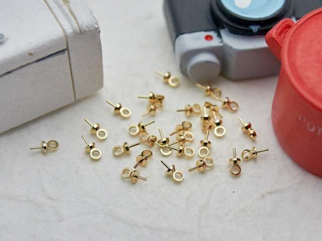 差し込みヒートン(約6.5x2.5mm)約25個 KC金 アクセサリーパーツ 副資材 ...