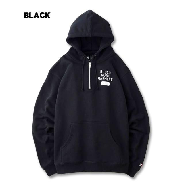 ☆セールプライス!!BLUCO(ブルコ) OL-13-015 HEAVY PILE SWEAT HALF ZIP HOODIE -1165- 3色(BLK/NVY/GRY)