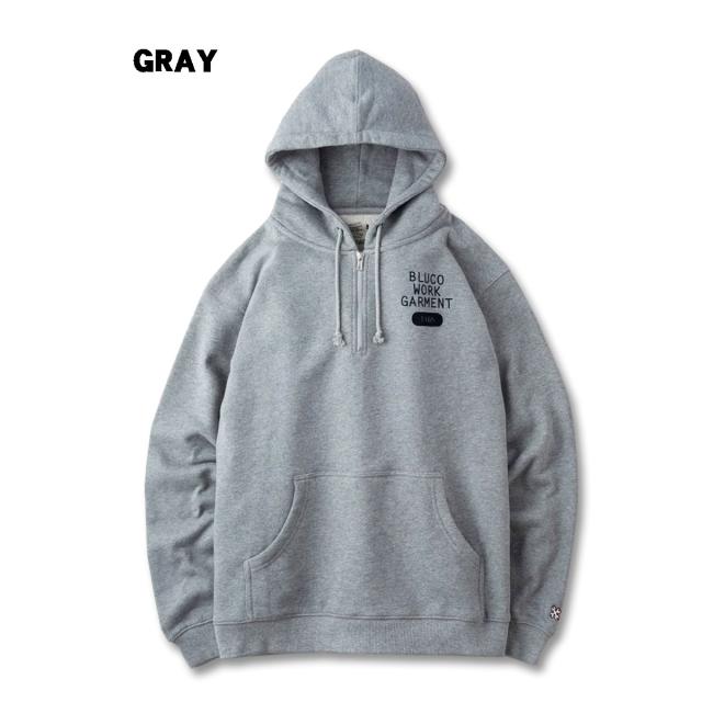 ☆セールプライス!!BLUCO(ブルコ) OL-13-015 HEAVY PILE SWEAT HALF ZIP HOODIE -1165- 3色(BLK/NVY/GRY)