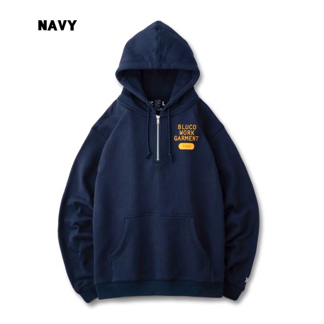 ☆セールプライス!!BLUCO(ブルコ) OL-13-015 HEAVY PILE SWEAT HALF ZIP HOODIE -1165- 3色(BLK/NVY/GRY)