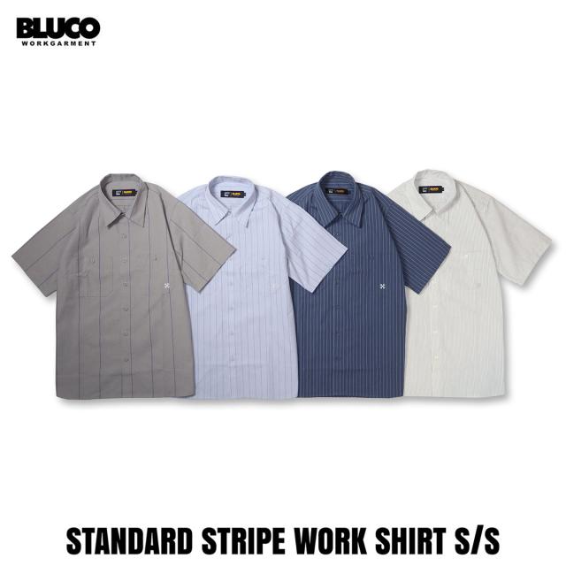 BLUCO(ブルコ) OL-21-118 STANDARD STRIPE WORK SHIRT S/S 4色(GRAY/SAX/NAVY/WHITE)