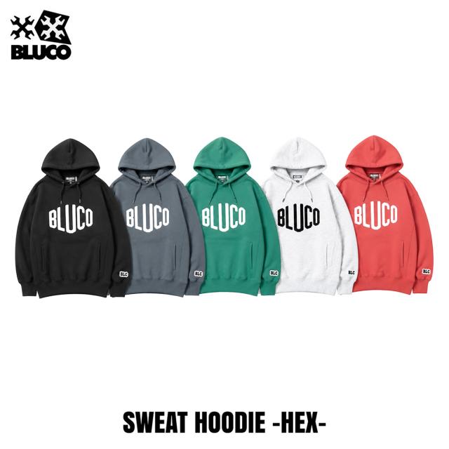 BLUCO(ブルコ) OL-13-033 スウェットフーディー -Hex- 5色(BLACK/CHARCOAL/GREEN/ASH/SALMON)
