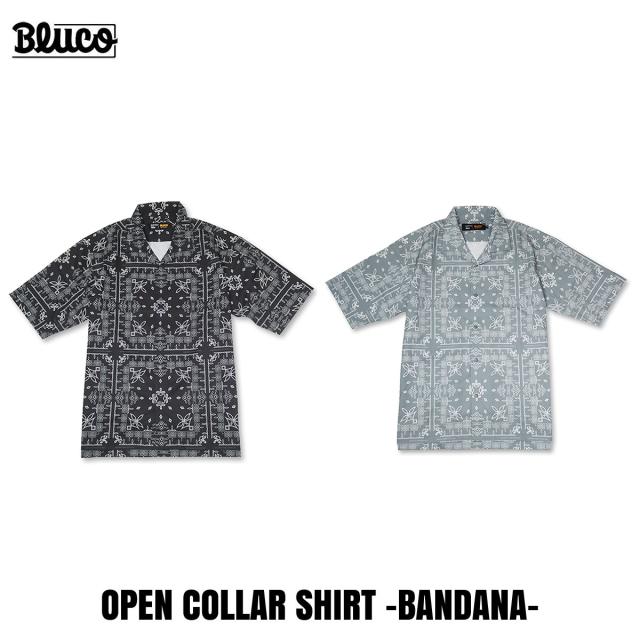 BLUCO(ブルコ) OL-21-018 オープンカラーシャツ -Bandana- 2色(BLACK/GRAY)
