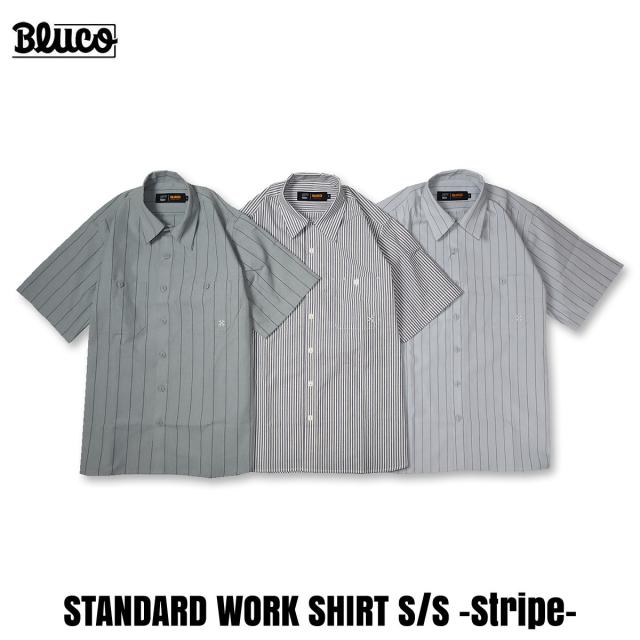 BLUCO(ブルコ) OL-21-118-08 スタンダードワークシャツ S/S -Stripe- 3色(L.GREEN/IVORY/SAX)