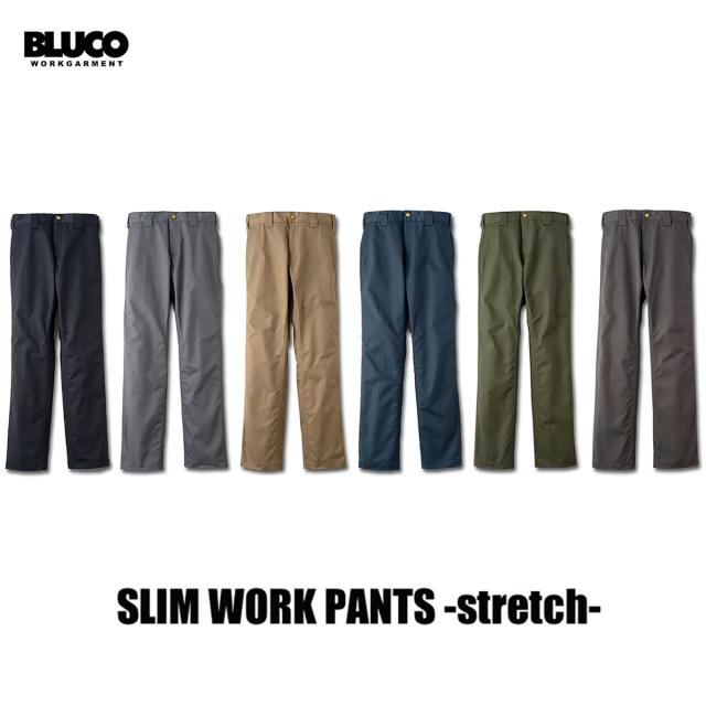BLUCO(ブルコ) SLIM WORK PANTS -strech- 6色(BLK/L.GRY/KHK/NVY/OLV/GRY)