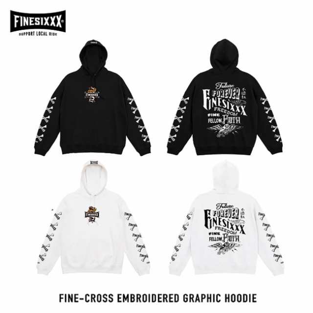 FINESIXXX(ファインシックス) FINE-CROSS EMBROIDERED GRAPHIC HOODIE 2色(BLACK/WHITE)