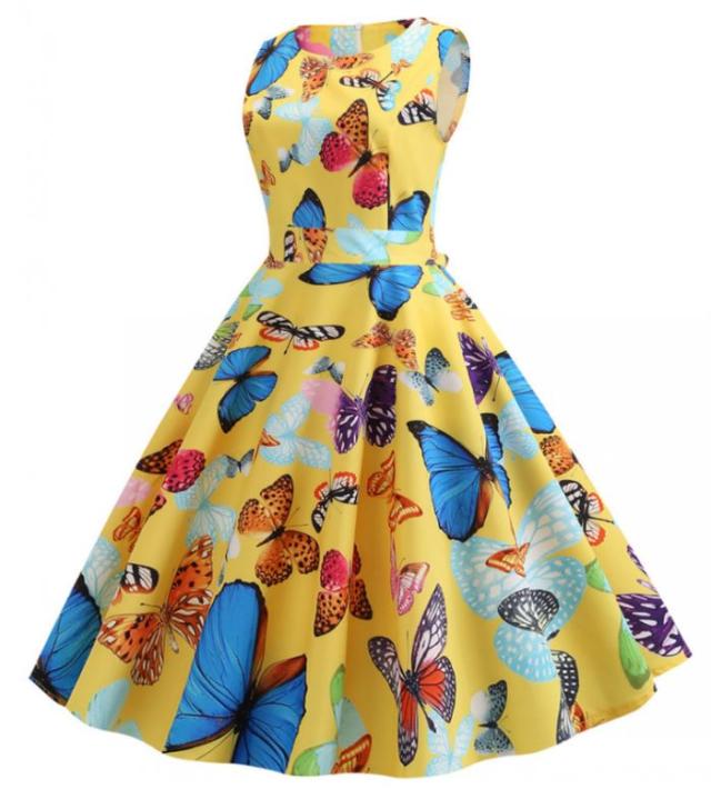 ワンピース スイングワンピース 蝶 ノースリーブ 夏快適 ドレス お呼ばれ 結婚式 Aライン レトロ お洒落の通販はau Pay マーケット サーフトリップ