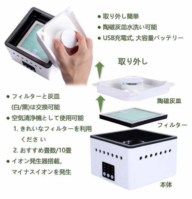 空気清浄灰皿 充電式 スモークレス灰皿 電動吸煙式灰皿 イオン発生器 脱臭 高性能HEPAフィルター搭載 10畳/空気清浄 タバコ専用の通販はau  PAY マーケット - ＨＵＫＩＨＯＵＳＥ