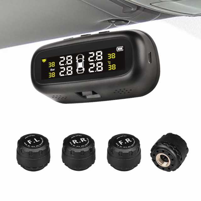 TPMS タイヤ空気圧監視システム リアルタイムタイヤ空気圧監視 窓に貼り付け式 太陽エネルギー/USBダブル充電 振動感知 4外部センサー  日の通販はau PAY マーケット - ＨＵＫＩＨＯＵＳＥ