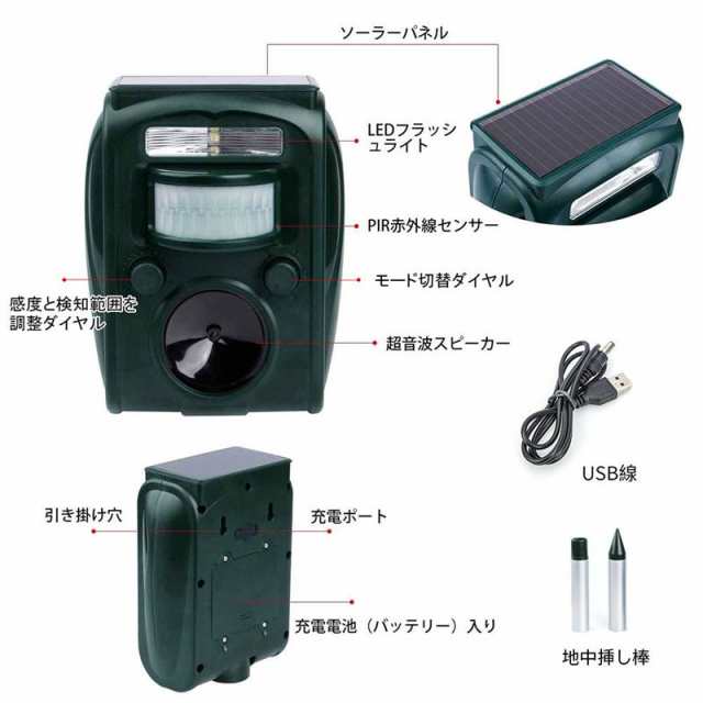 2021最新 動物撃退器 猫よけ 超音波 ソーラー USB充電式 IP44防水 増強版 アニマルバリア 猫よけグッズ 猫 糞害 野良猫 駆除 撃退 猫退の通販はau  PAY マーケット - ＨＵＫＩＨＯＵＳＥ