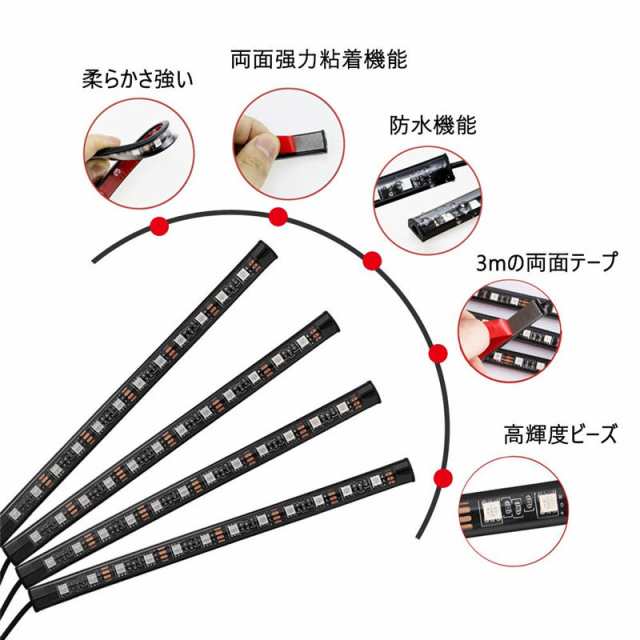 車テープライトLEDテープライト RGB テープライト 車内装飾用 USB式 高輝度 高品質 フットランプ 足下照明 音に反応  多種フラッシュモーの通販はau PAY マーケット - ＨＵＫＩＨＯＵＳＥ