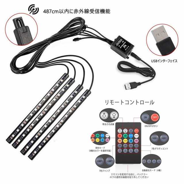 車テープライトLEDテープライト RGB テープライト 車内装飾用 USB式 高輝度 高品質 フットランプ 足下照明 音に反応  多種フラッシュモーの通販はau PAY マーケット - ＨＵＫＩＨＯＵＳＥ