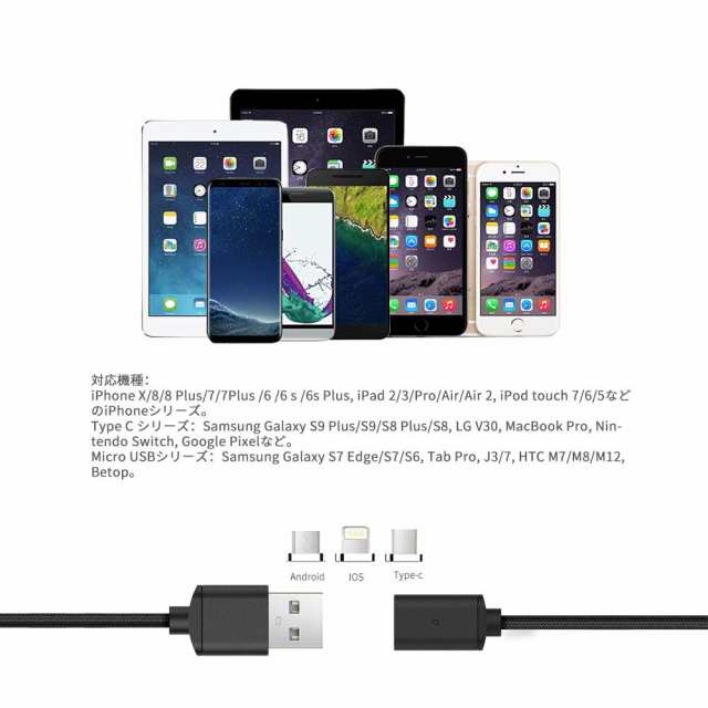 第四世代 1 8m ナイロンメッシュ編 マグネット式 充電ケーブル 高耐久 データ通信可能iphone Ipad Android Type C Usb C対応の通販はau Pay マーケット ｈｕｋｉｈｏｕｓｅ