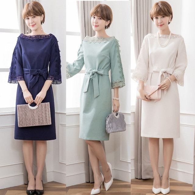 パーティードレス 結婚式 二次会 お呼ばれ ワンピース 袖あり お呼ばれドレス セミフォーマル 七分袖 大きいサイズの通販はau Pay マーケット Happy Dress Wowma店