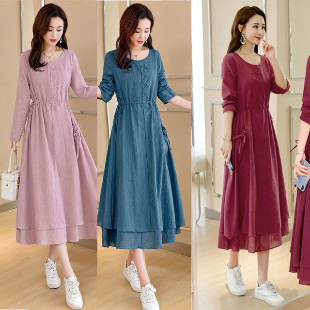 ロングドレス 結婚式 お呼ばれ ドレス パーティードレス ミモレ丈 ワンピース コットンリネン 長袖 大きいサイズの通販はau Pay マーケット Happy Dress Wowma店