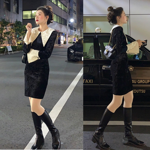 ミニドレス パーティードレス タイトスカート ミニ ドレス ワンピース 袖付き 長袖 バイカラー ベロア 謝恩会 お呼ばれの通販はau Pay マーケット Happy Dress Wowma店