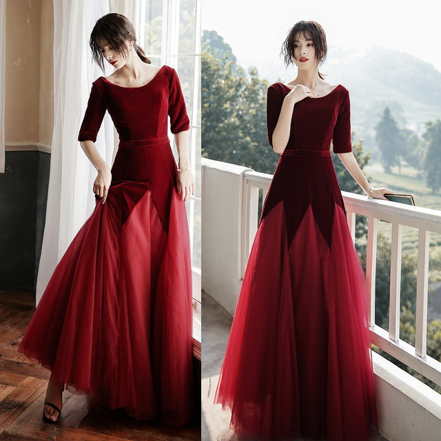 ロングドレス 演奏会 パーティードレス 結婚式 マキシ丈 ワンピース ドレス 袖付き 五分袖 ベルベット チュールスカート 演奏会の通販はau Pay マーケット Happy Dress Wowma店