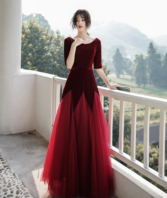 ロングドレス 演奏会 パーティードレス 結婚式 マキシ丈 ワンピース ドレス 袖付き 五分袖 ベルベット チュールスカート 演奏会の通販はau Pay マーケット Happy Dress Wowma店