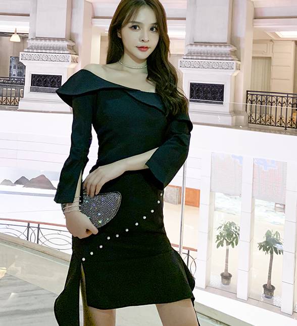 ブラックドレス ワンピース レディース ワンショルダー パール飾り パーティードレス 結婚式 二次会 お呼ばれ 代 30代 40代 の通販はau Pay マーケット Happy Dress Wowma店