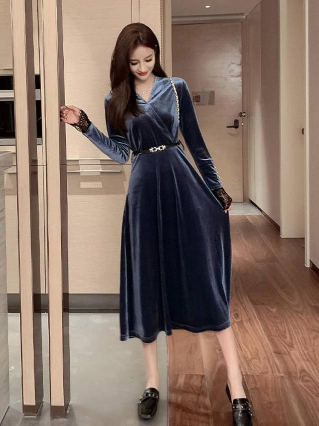 ロングドレス 演奏会 パーティードレス 結婚式 マキシ丈 ワンピース ドレス ベルベット Vネック ハイウエスト スリム シンプルの通販はau Pay マーケット Happy Dress Wowma店