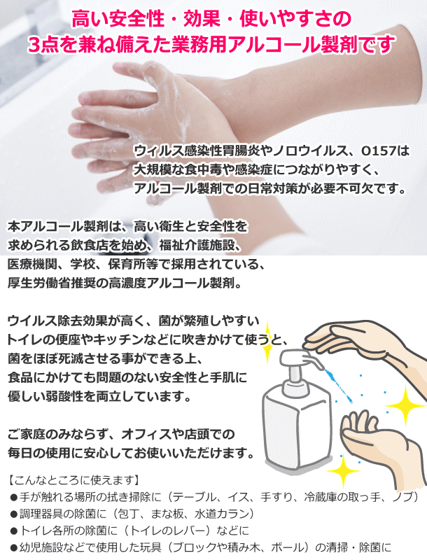 【無料サンプル付！】送料無料 ウイルス対応型 業務用アルコール除菌剤 消毒用アルコール 消毒用エタノール 消毒液 消毒用ア_1